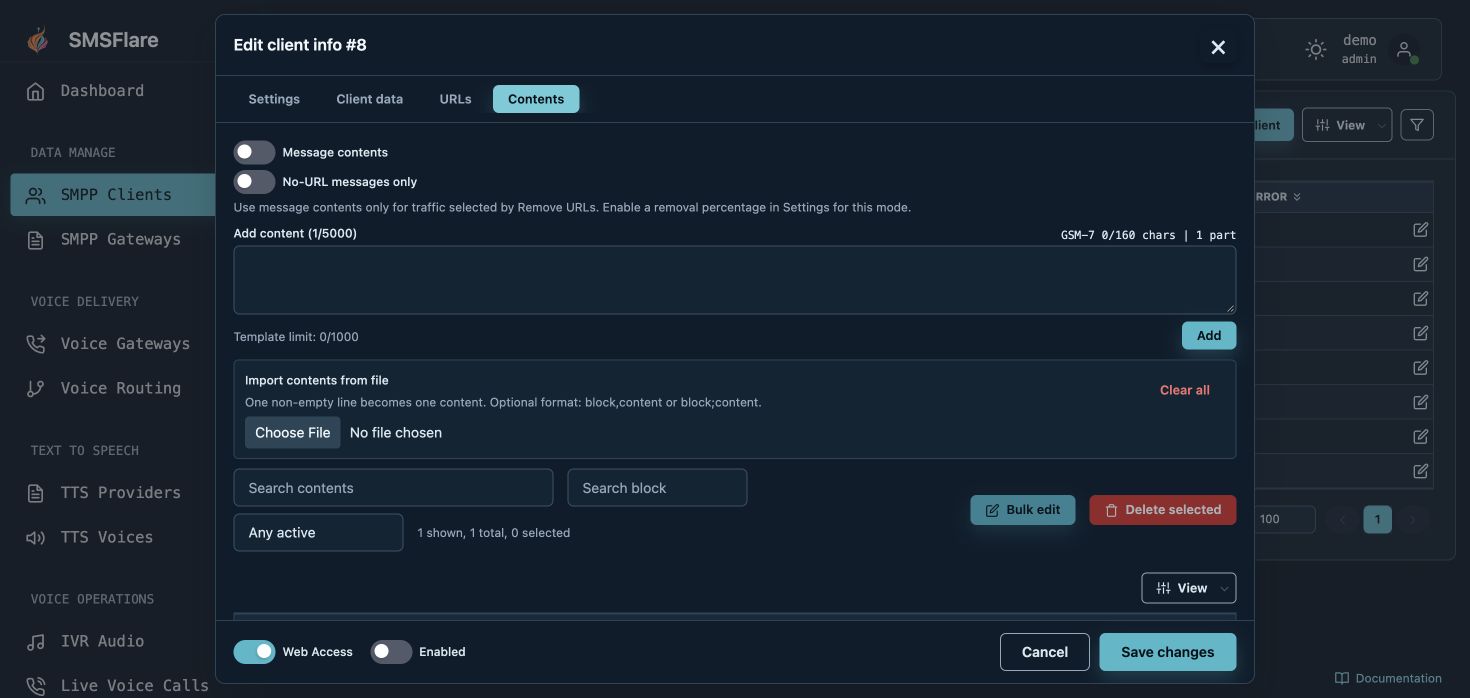 Message contents and file import