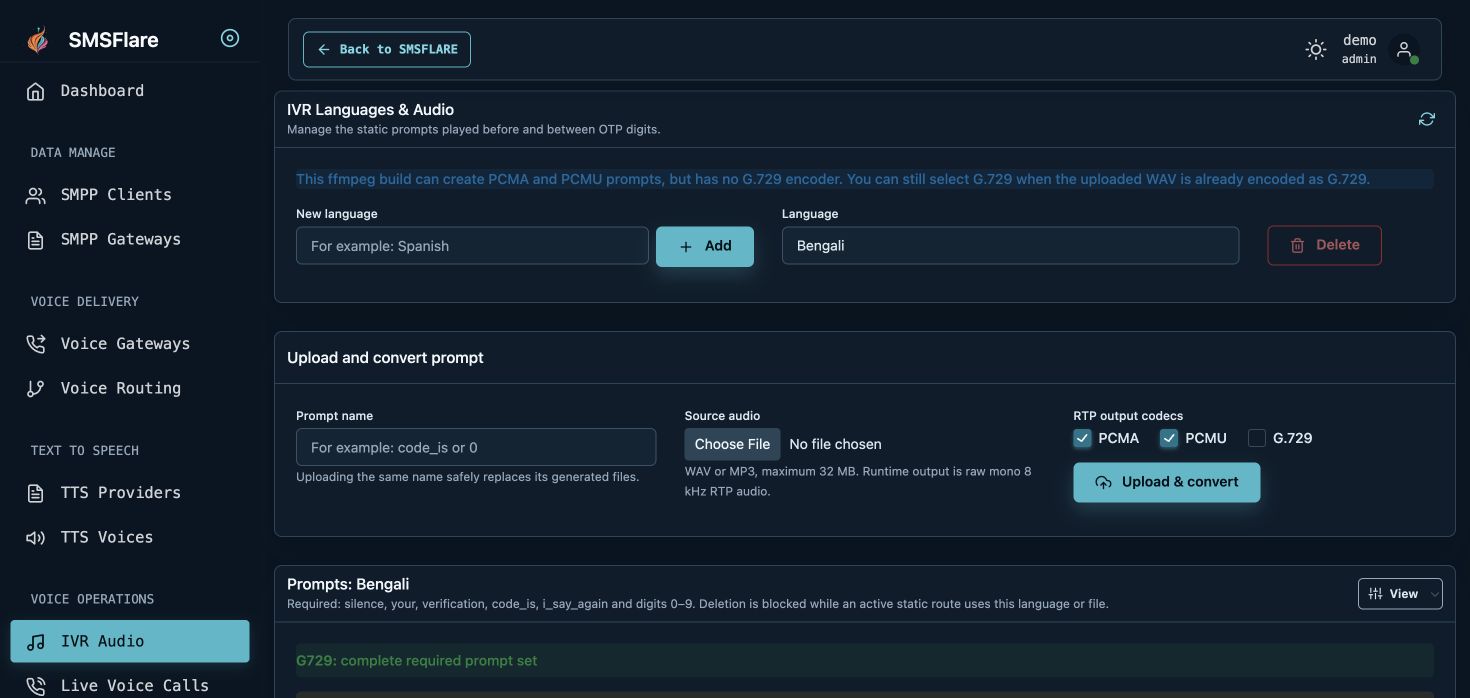 IVR prompt inventory and codec variants