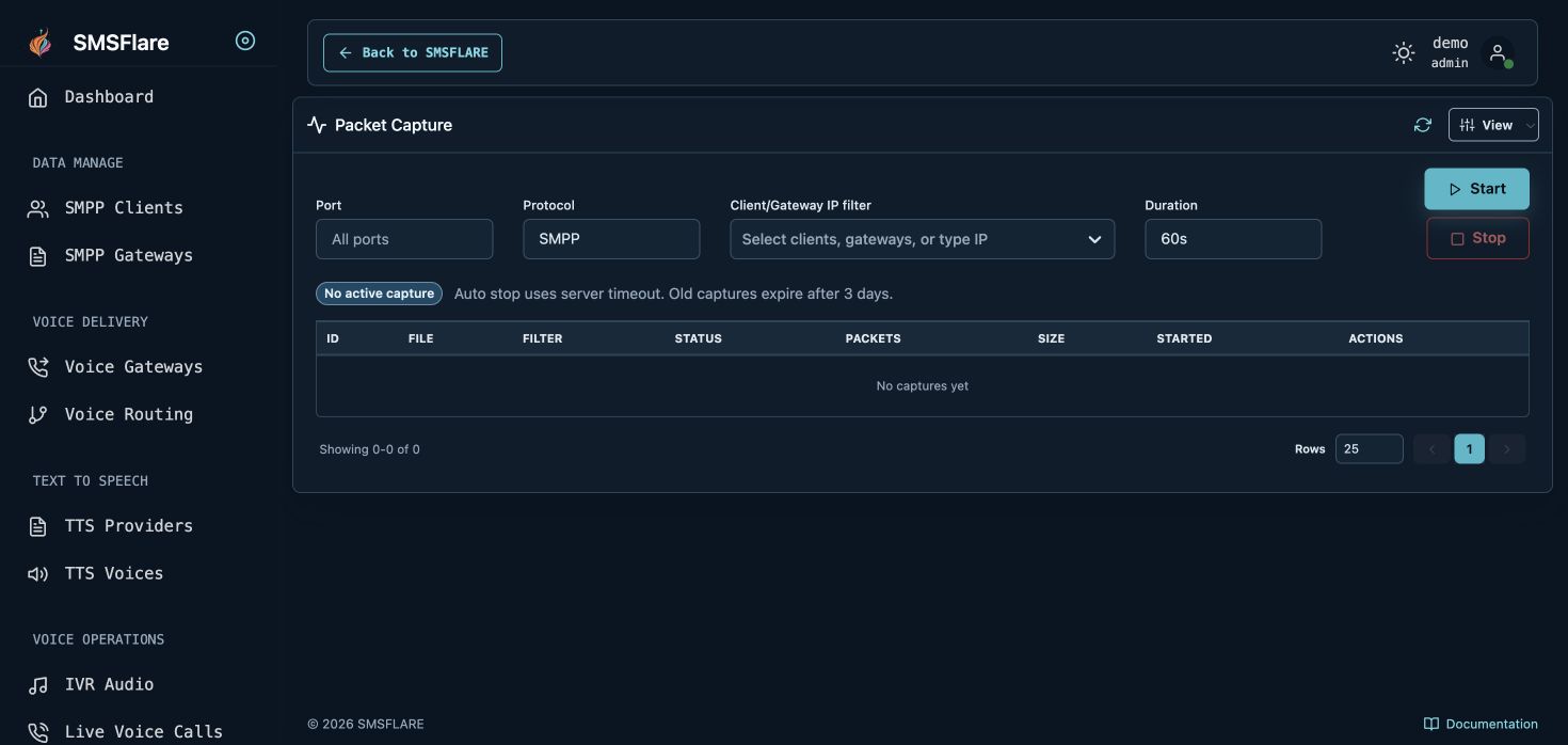 Packet capture with no active capture