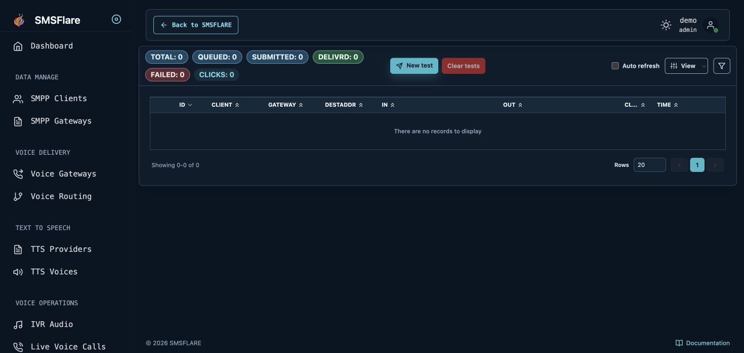 Tests in the public demo